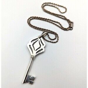 Vintage Sterling Silver 925 Big Statement Key Pendant Necklace Maid In Mexico